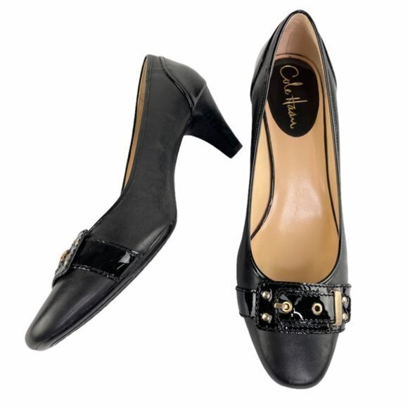 Cole Haan Liana Mid Pump Black Leather Buckle‎ Shoe - Picture 1 of 9